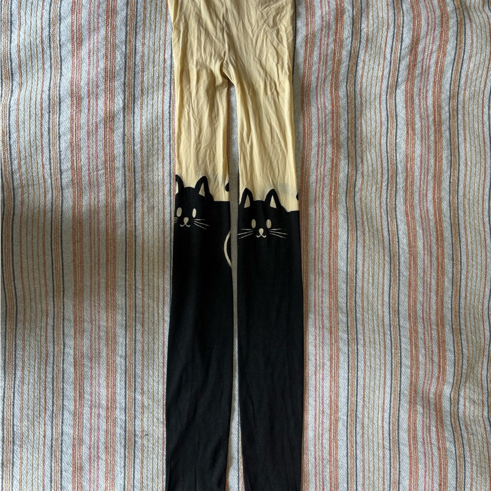 Cat-Print Two-Tone Tights